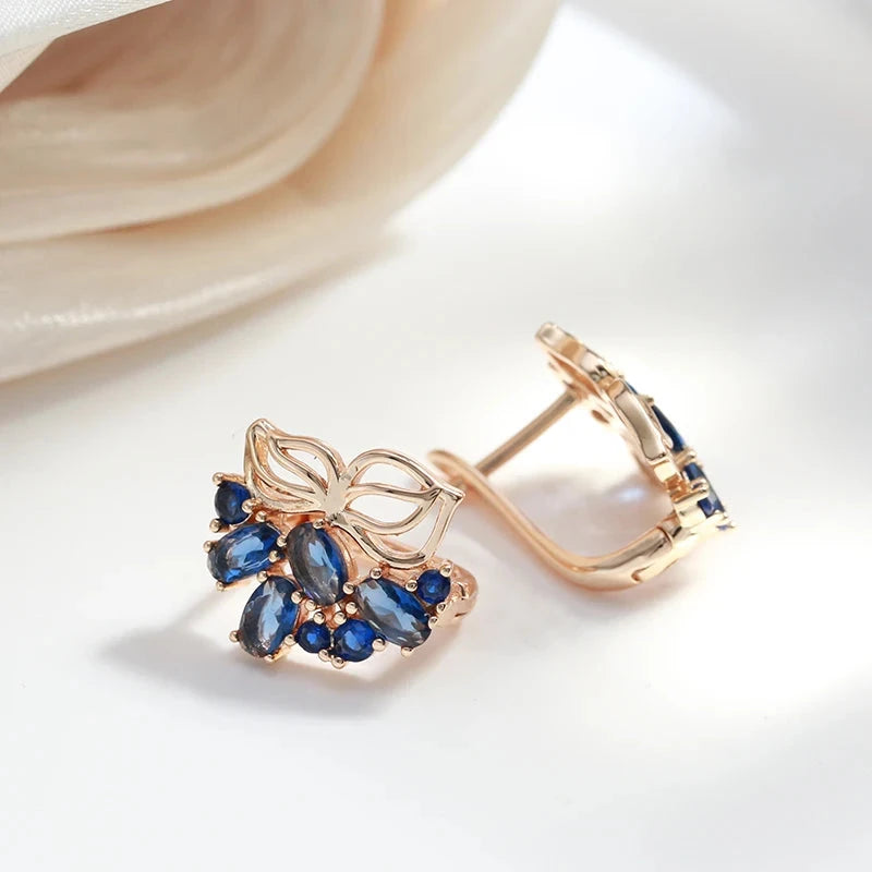 Vintage Blue Zircon Rose Gold Stud Earrings