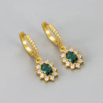 French Retro Green Zircon Earrings – Gold & SilverGold