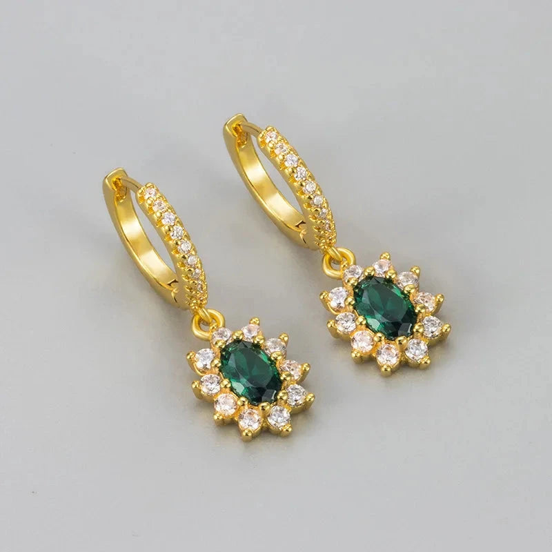 French Retro Green Zircon Earrings – Gold & SilverGold