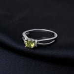 Round Genuine Natural Peridot 925 Sterling Silver Solitaire Ring