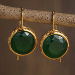 Trendy Gold Color Green Stone Unique Earrings
