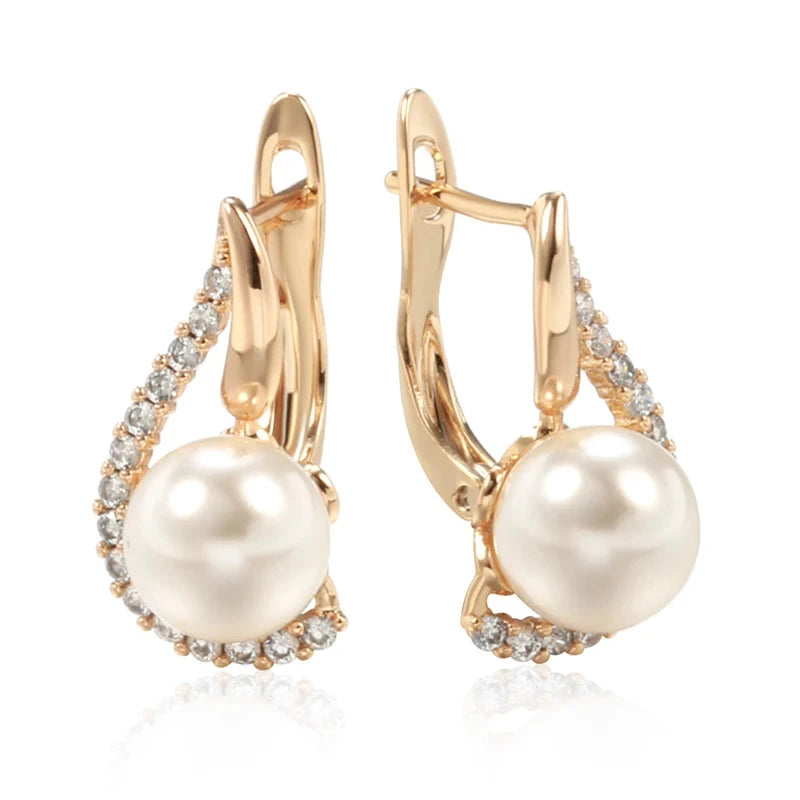 Luxury Rose Gold Geometric Pearl Earrings for WomenROSE GOLD COLOR