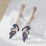 Kinel Hot Purple With Blue Natural Zircon Leaf Drop Earrings For Women 585 Rose Gold and Black Gold Plating Daily Fine Jewelry