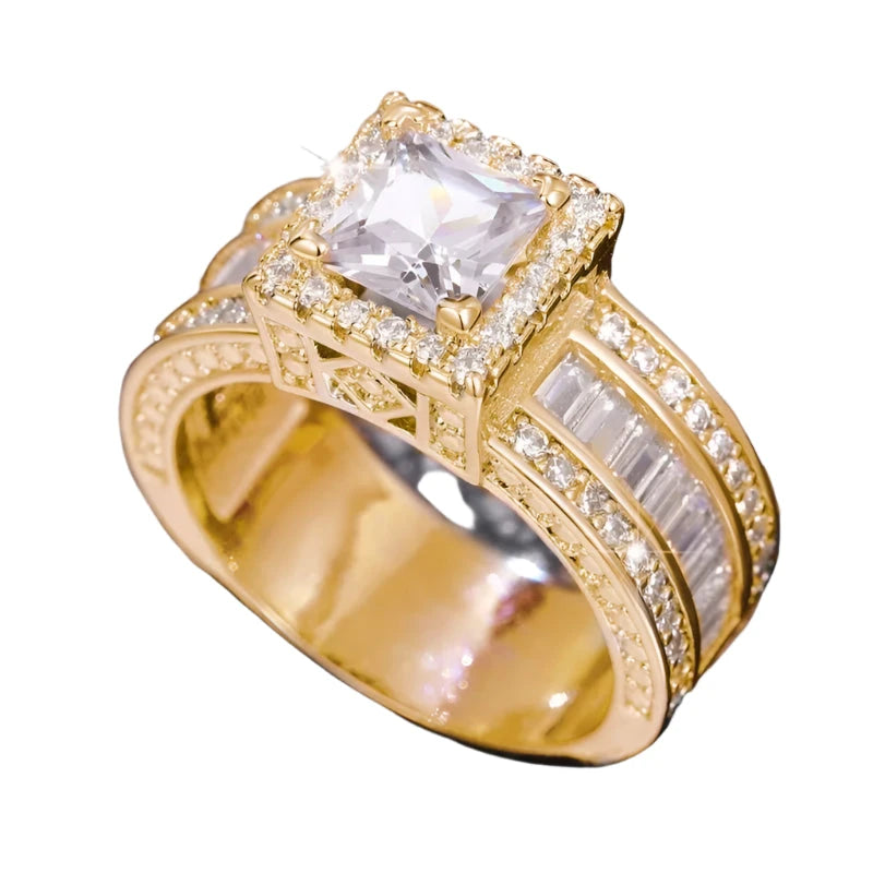 Huitan Princess Cut CZ Ring for Women – Gold/Silver