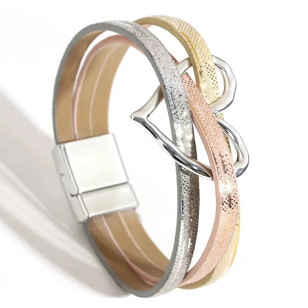 Romantic Hollow Metal Love Heart Wrap Bracelet for Women