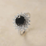 Black Diamond Sunflower 925 Sterling Silver RingRing