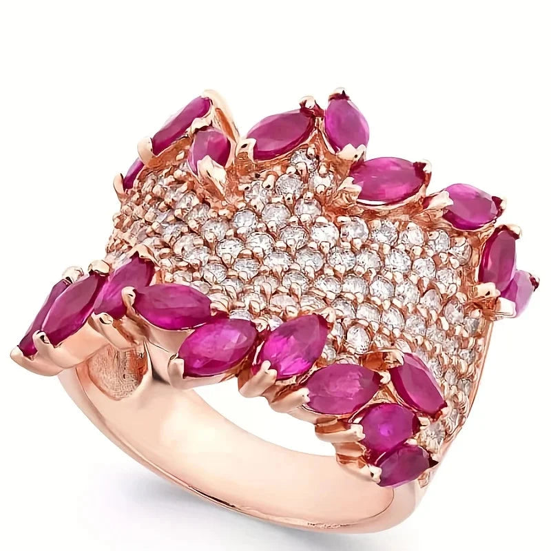 Luxury Fashion Rose Gold Color Inlaid Pink White Cubic Zirconia Ring Exquisite Engagement Wedding Rings for Women Jewelry