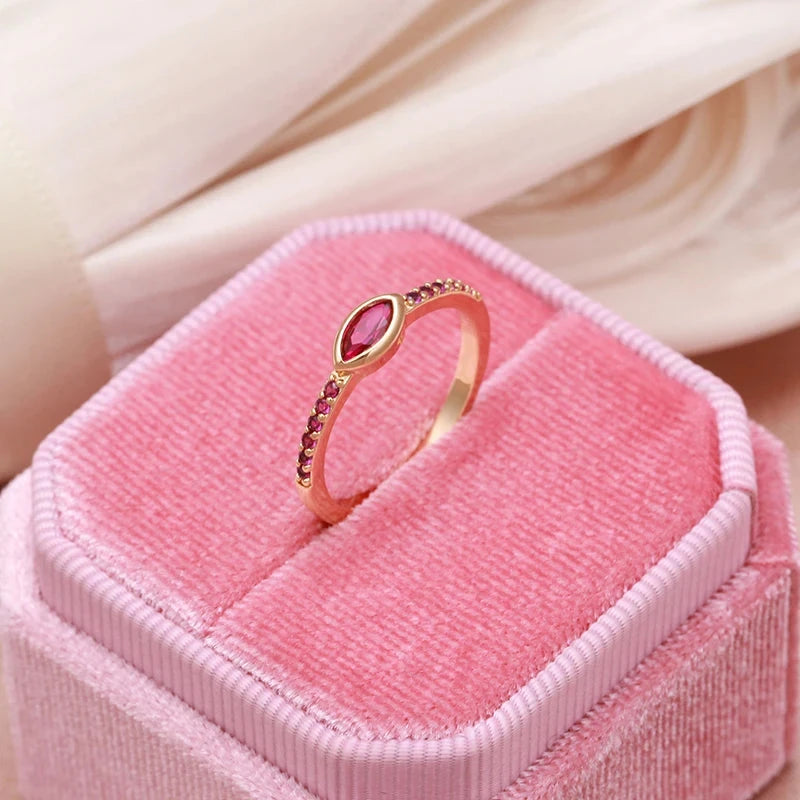 Elegant 585 Rose Gold Simple Slim Natural Zircon Rings For Women