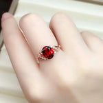 Silver Diamond Ruby Oval Adjustable Ladies Ring