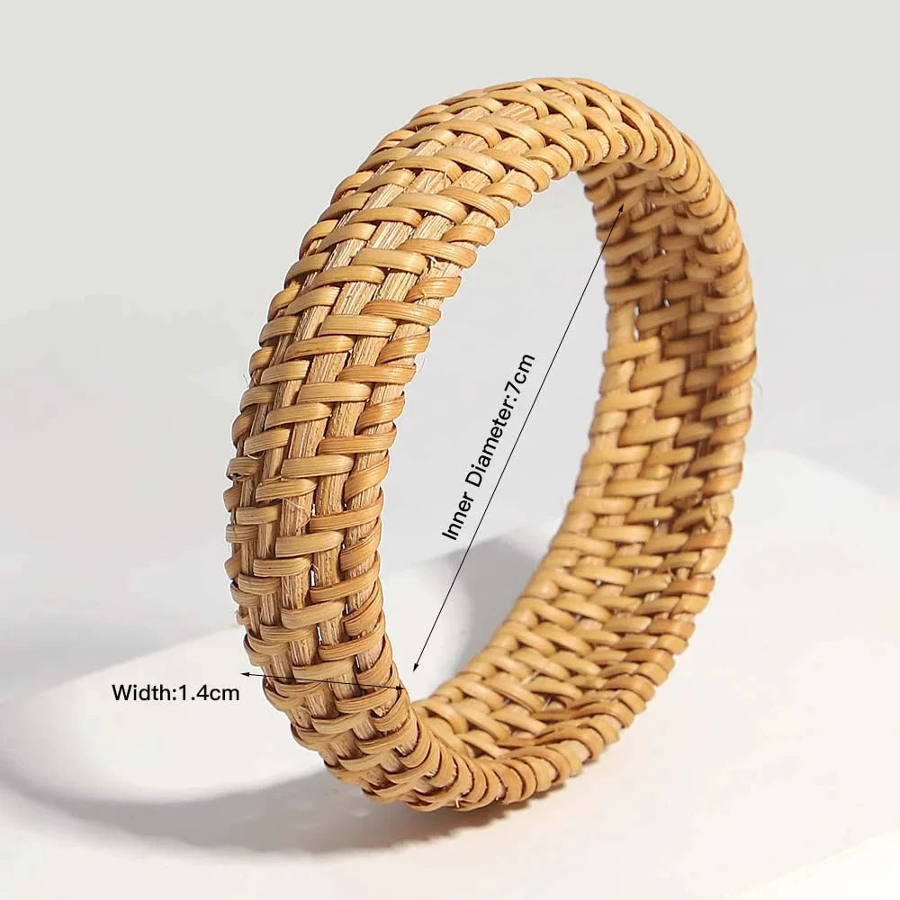 Boho Wood Bamboo Rattan Weave BraceletE686229P