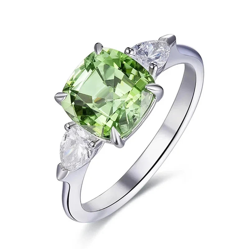 Elegant Green Zircon Square Ring in White Gold ToneT004410