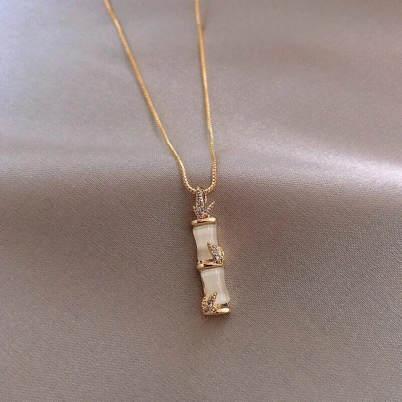Opal Stone Bamboo Shaped Pendant Gold Color NecklaceNecklace