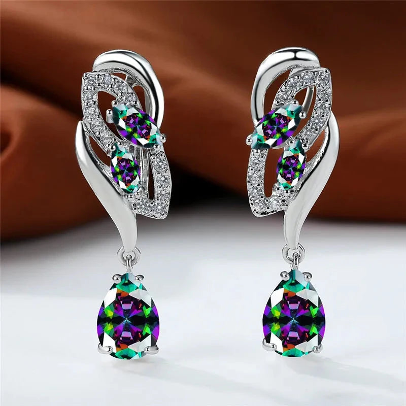 Luxury Crystal Clip Earrings for WomenRainbow
