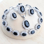Silver 925 Women Jewelry Sets Blue Zirconia4PCS-Black6