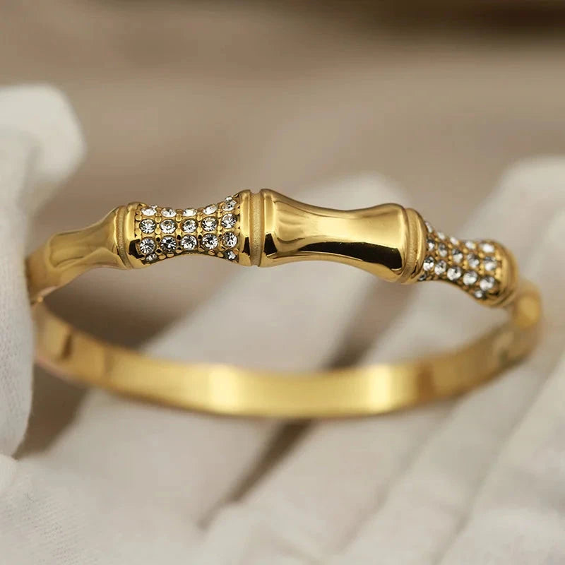 Classic Crystal Bamboo Bangle – Stainless Steel Bracelet