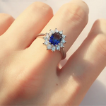 Princess Diana Rings Blue Stone Silver Color Fashion Jewelry