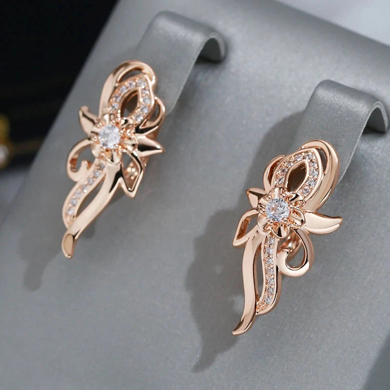 585 Rose Gold Vintage Crystal Flower Drop Earrings For WomenROSE GOLD COLOR