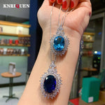 Vintage 13*18MM Sapphire Aquamarine Lab Diamond Pendant Necklace for Women Gemstone Party Fine Jewelry Statement Gift Wholesale
