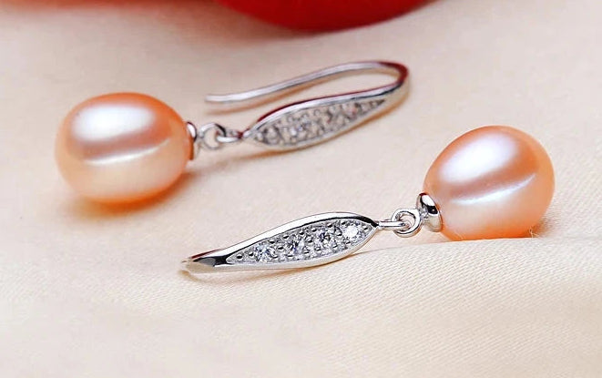 Real Grey Freshwater Pearl Earrings For Women,925 Silver Pearl Drop Earring Wife Mother Valentine's Day Birthday Giftpink pearl earring