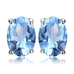 Lovable Stud Earrings Natural Garnet JewelryNatural Blue Topaz