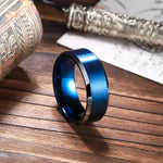 Fashion Blue Color Stainless Steel Rings For Men Blue Brushed Beveled Edge Steel Engagement Rings Men Wedding Band Jewelry Gift