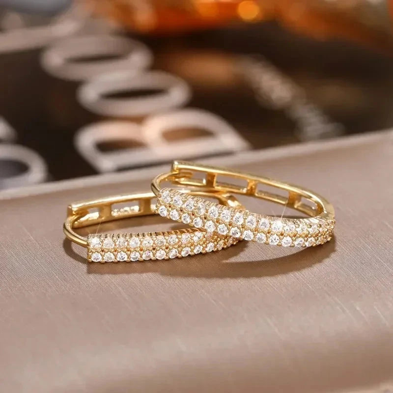 Sarkling Cubic Zirconia Chic Hoop Earrings Gold for Women