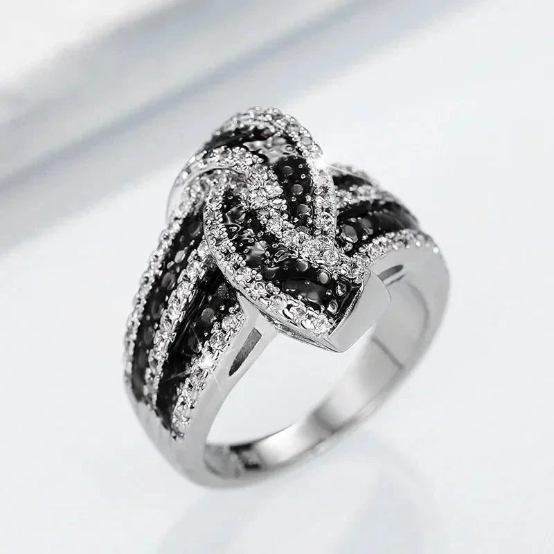 Black Enamel Ring with White Zircon – Women's Luxury