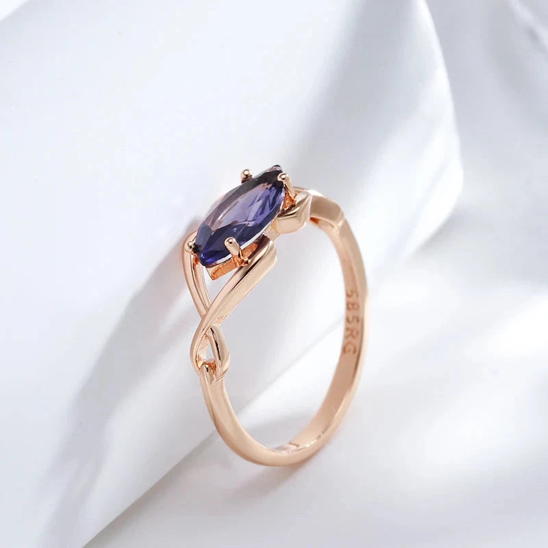 Purple Rhombus Zircon Ring – Rose Gold Color