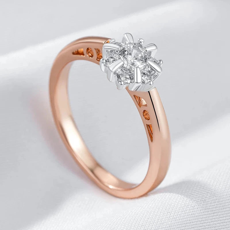 585 Rose Gold Shiny Silver Color Crystal Rings For WomenGold10