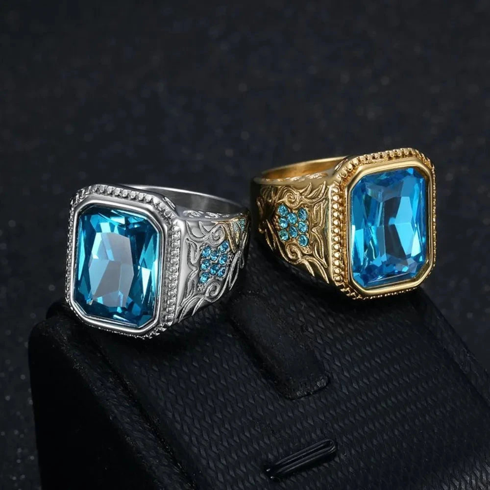 Men's Square Blue CZ Party Ring