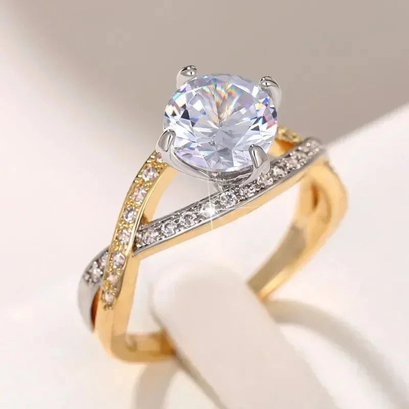 Two Tone Luxury Women Rings with Sparkling CZ
