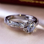 Exquisite Silver Color Inlaid Round Flower Stones for Women