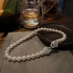 Exquisite Double Camellia Buckle Pearl Necklace Short Chain