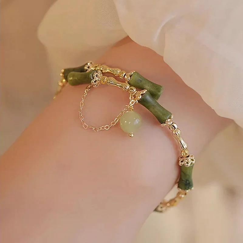 Chinese Retro Green Bamboo Beaded Bracelet