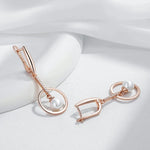 Geometry Rose Gold Pearl & Zircon Dangle Earrings for Women