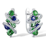 Luxury Silver Green & Blue Zircon Hoop Earrings for Women