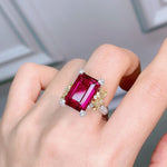 Luxury Vintage 925 Sterling Silver Square Ruby Resizable Rings for Women0