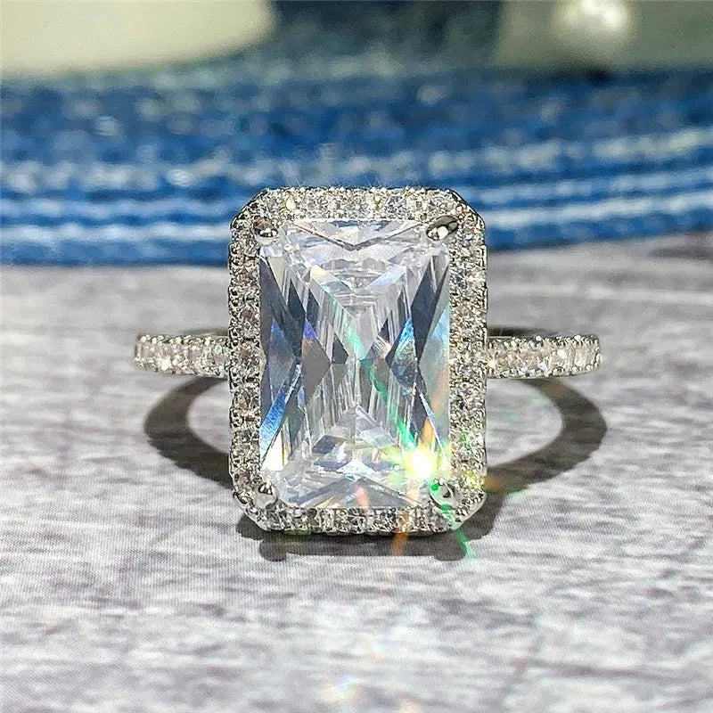 Light luxury Classic 925 sterling silver square Moissanite Ring