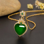 Love Heart-Shaped Emerald & Green Chalcedony Pendant NecklaceNecklace