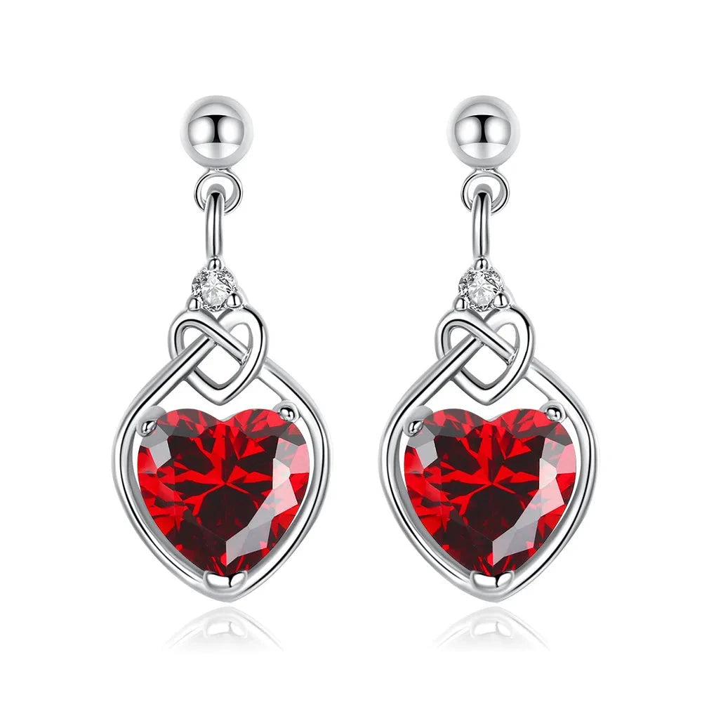 Silver 925 Red Heart Zircon Elegant Women's Sets Ring Earring Necklace