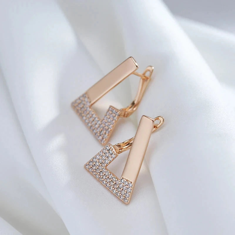 585 Rose Gold Geometric Cubic Zirconia Earrings for Women