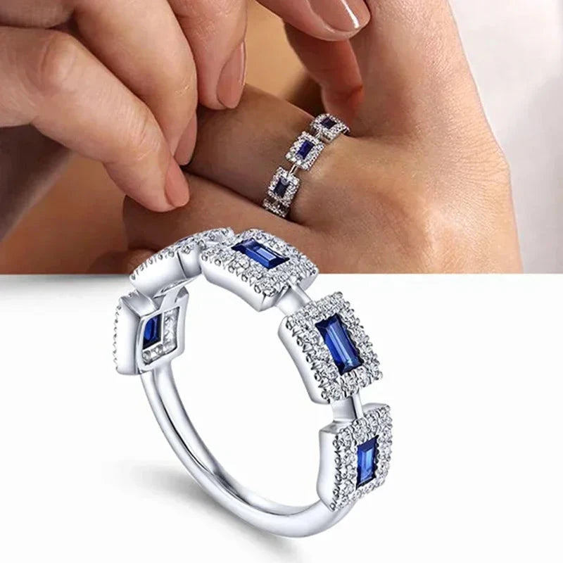 Elegant Zircon Ring for Women – Blue & White Sparkle10F1708