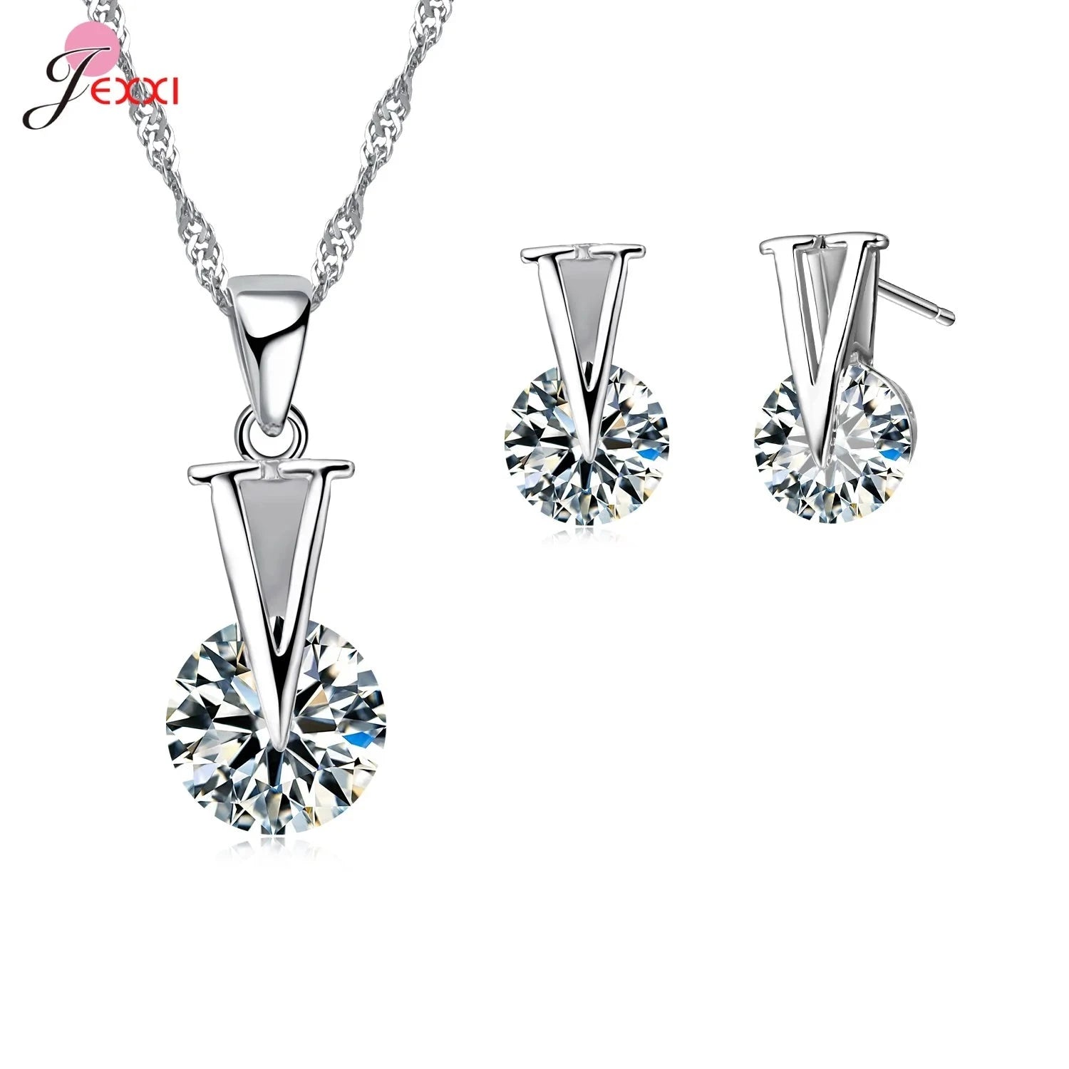 Trendy 925 Silver Color Jewelry Sets Cubic Zirconia Pendants Necklaces Charm Hoop Earrings Wedding Anniversary Gift For WomenS51501