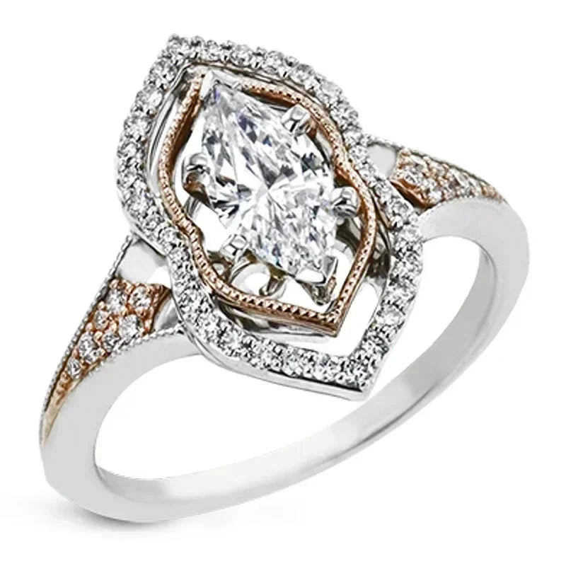 Geometric Rose Gold & Silver CZ Ring for WomenF28510