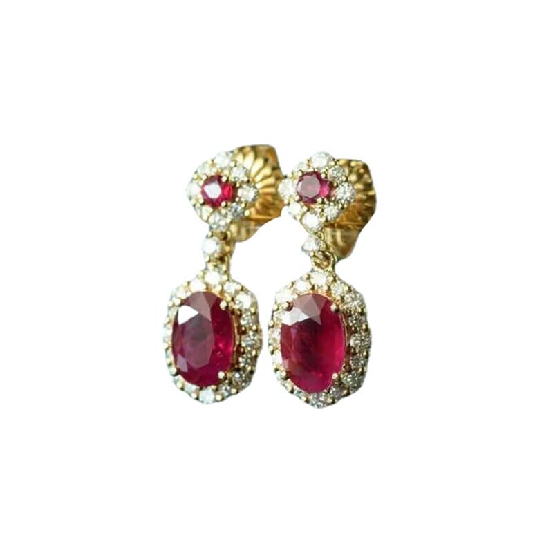Vintage Ruby Diamond Oval Drop EarringsEarrings