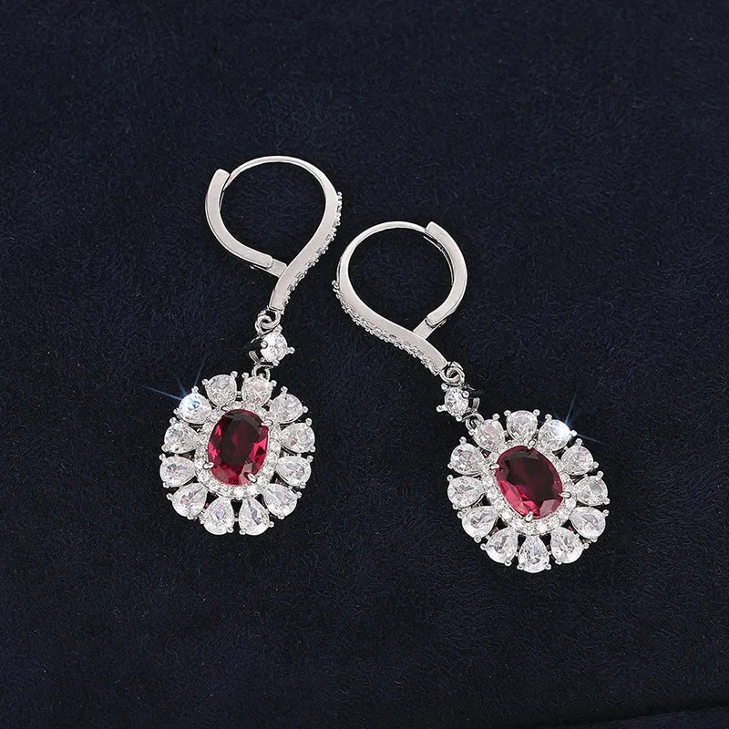 Light Luxury Elliptical Flower Zircon Earrings for Women