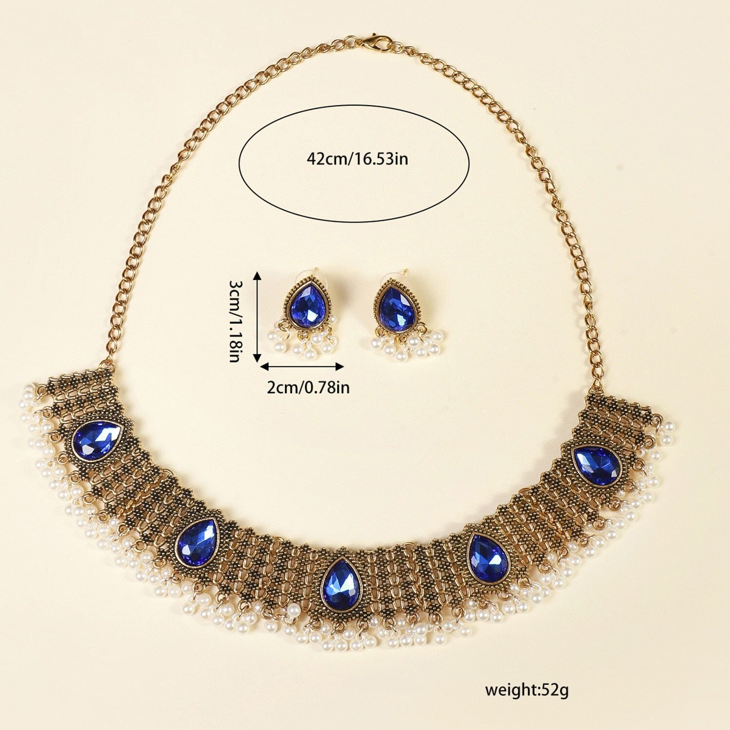 Exaggerated Sapphire Inlaid Fan-shaped Alloy Necklace Earring Set0