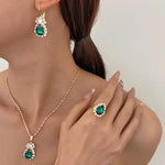 Blue Crystal Ring Necklace Earrings Set Wedding Jewelry Sets