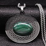 Bohemian oval stone pendant, Green Banded stone