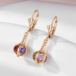 Red Natural Zircon Dangle Earrings For Women 585 Rose Gold